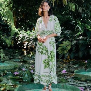Farm Rio Off-White Green Floral Cascade Lenzing™ Ecovero™ Euroflax™ Midi Dress